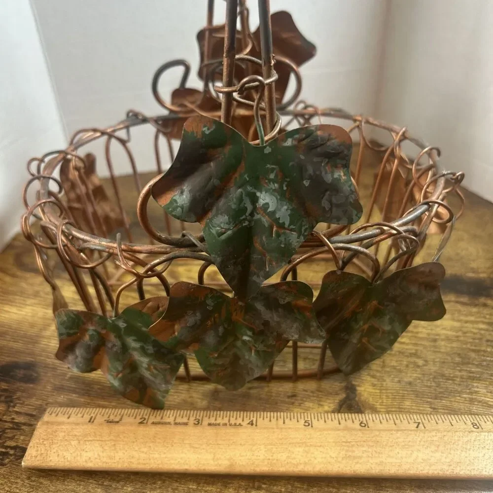 Metal Ivy Decor Oval Basket Copper Tone 10in Tall Rustic Table Organizer Storage